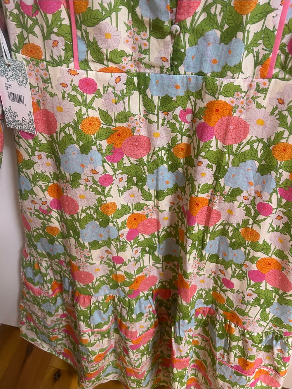 Tuckernuck Hyacinth House Floral Cotton Midi Dress in Pink & Green NWT XS - Picture 5 of 11